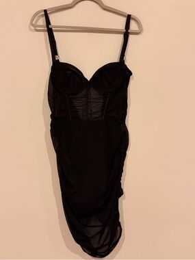 Oh Polly Black Mesh Bustier Slip Dress